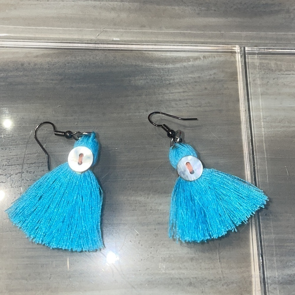 ⭐️ 3/$10 Teal Tassel Earrings made from Johnny Was tags